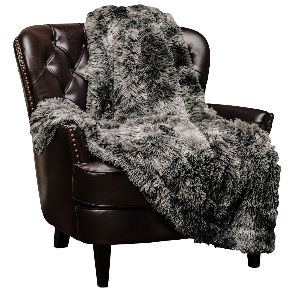 Couverture Chanasya Premium en fausse fourrure de loup     Douce et moelleuse     Pour lit ou canap        127 cm x 165 cm     Gris fonc