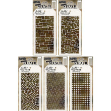 Tim Holtz - Stencils Set 11 - Five Item Bundle - For?r 2017 Release - Skifersten Mosaik v?vet og gitterprikker