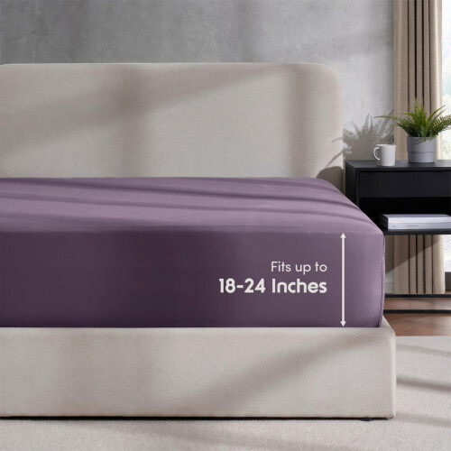 Lençol Ajustado Nestl Roxo Tamanho Queen, Bolso Extra Profundo, Microfibra 1800
