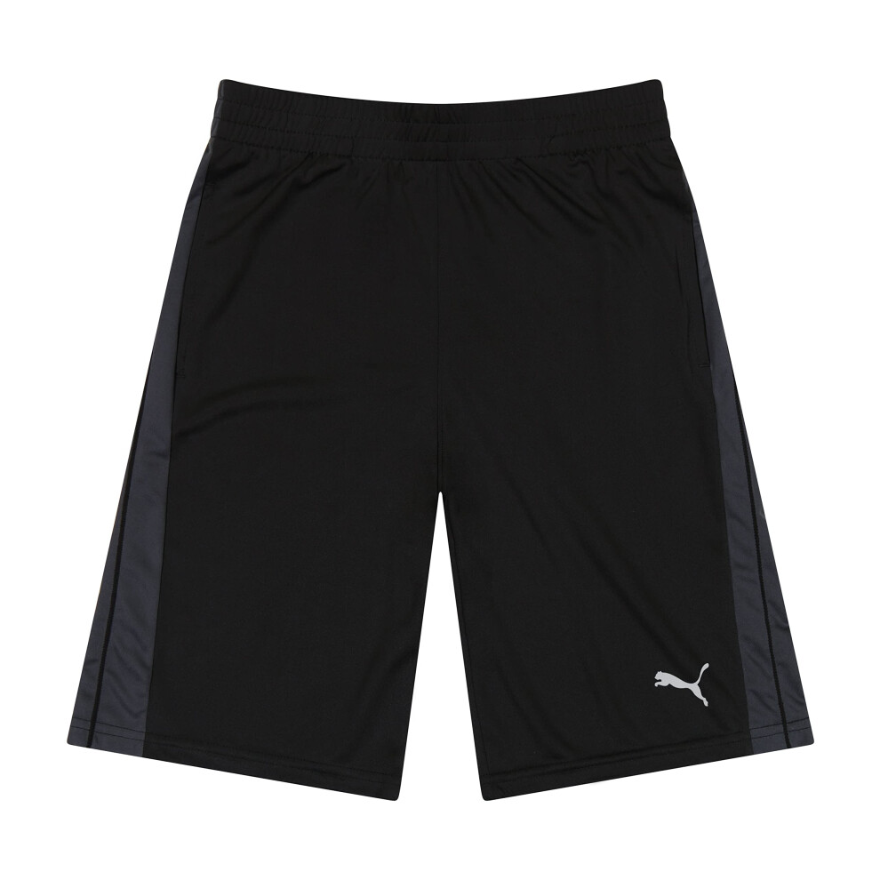 PUMA Boys' Big Core Essential Athletic Shorts  Black/Grey Stripe  Large