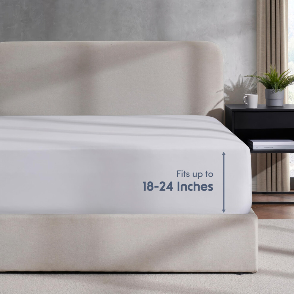 Drap-housse extra-profond Nestl King Size, drap-housse blanc King Size, en microfibre 1800, drap-housse King Size uniquement, drap-housse ultra d