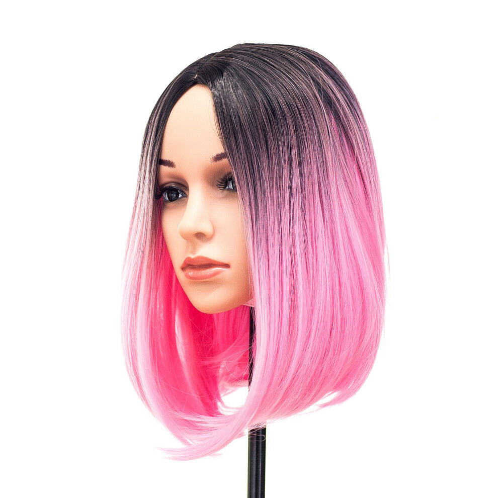 Swacc Unisex Pink Ombre Colors Straight Short Hair Bob Wig Synthetic Colorful Cosplay Daily Party Flapper Wig For Women With Wig Cap (Pink)
