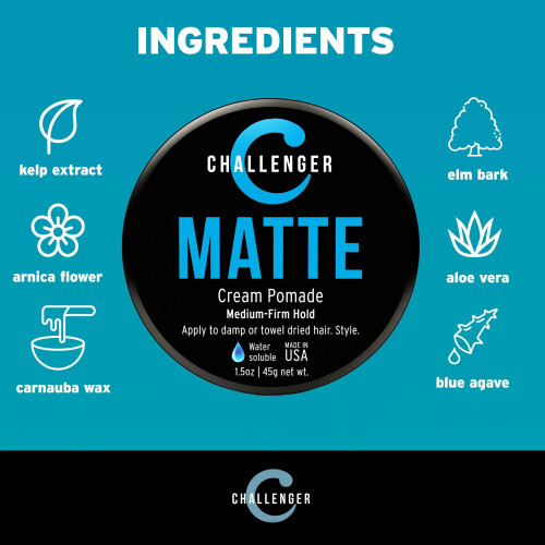 Challenger Matte Cream Pomade | Φυσικό, Χωρίς Λάμψη Στυλιζαριστικό | Μεσαία Σταθερότητα Όλη Μέρα 2