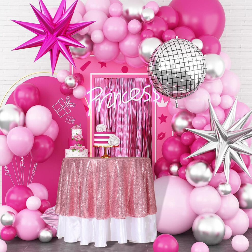 PartyDelight Sequin Tablecloth  Christmas Tree Skirt  Round  50""""  Fuchsia Pink-image-OPC-PFR5XHT-NEW