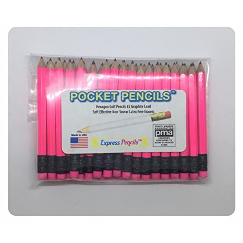 Express Neon Pink Golf Pencils με Γόμα - Μισά, Σχολείο, Πεζοδρόμιο, Μικρά, Μη Τοξικά 1