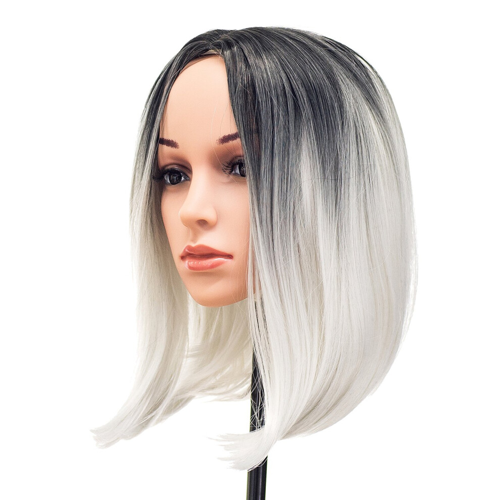 Swacc Unisex Grey Ombre Colors Straight Short Hair Bob Wig Synthetic Colorful Cosplay Daily Party Flapper Wig For Women With Wig Cap (Grey)