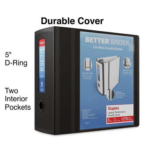 Staples Better Binder Heavy-Duty View  Black  1000-Sheet Capacity  5"""""""" (Ring Diameter) 1