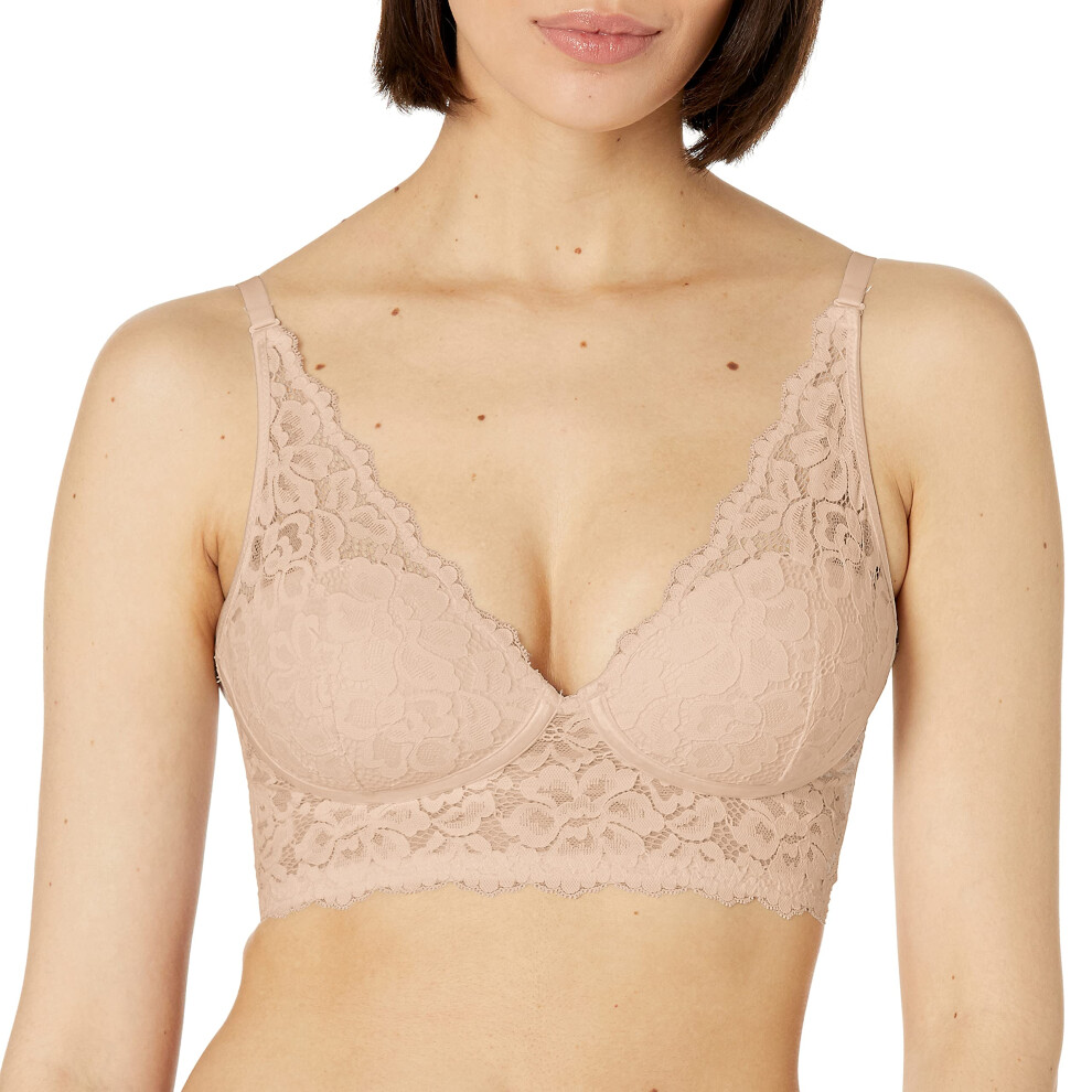 Maidenform Womens Wireless Bralette Pure Comfort Lace Longline Bra Convertible For Bra Paris Nude 38B US
