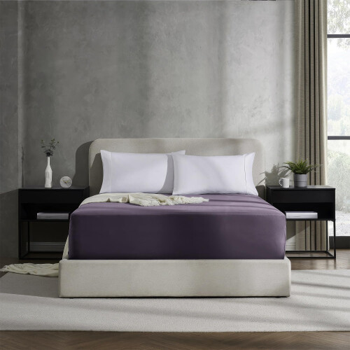Lençol Ajustável Nestl Roxo Twin XL, Com Bolsos Extra Profundos, Microfibra 1800 1