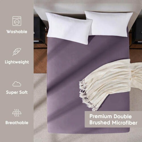 Lençol Ajustável Nestl Roxo Twin XL, Com Bolsos Extra Profundos, Microfibra 1800 2