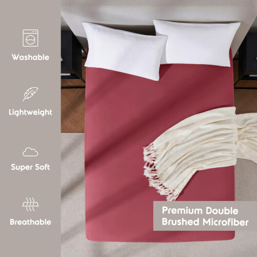 Lençol de Cama King com Bolso Extra Profundo Nestl, Cor Burgundy, Microfibra 1800 2