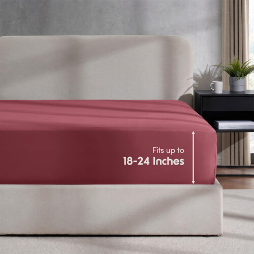 Lençol de Cama King com Bolso Extra Profundo Nestl, Cor Burgundy, Microfibra 1800
