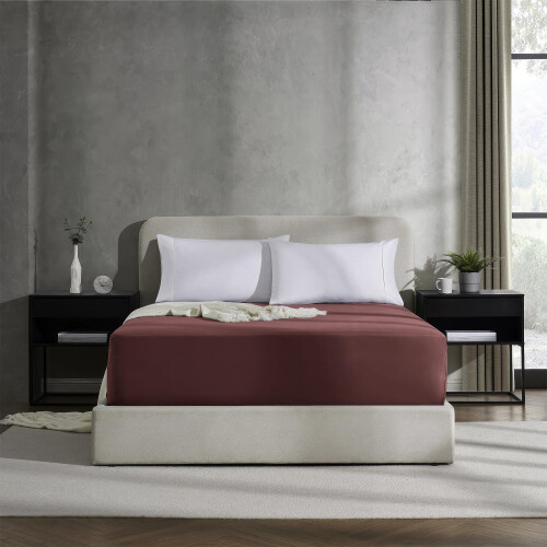 Lençol de Cama King com Bolso Extra Profundo Nestl, Cor Burgundy, Microfibra 1800 1