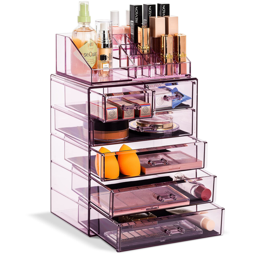 Organiseur de maquillage transparent Sorbus - Bo   te de rangement et pr   sentoir pour maquillage et bijoux - Design spacieux - Id   al pour commode,
