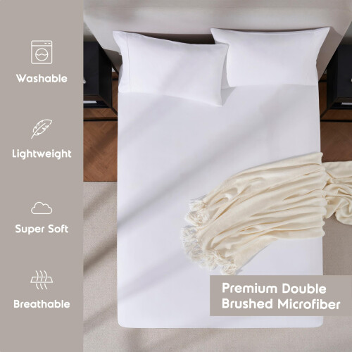 Lençol Ajustado Extra Profundo Nestl, Branco, Tamanho Duplo, Microfibra 1800 2