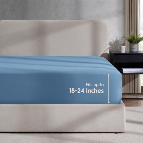 Lençol Ajustado King com Bolsos Profundos, Azul Céu, Microfibra 1800, Super Macio
