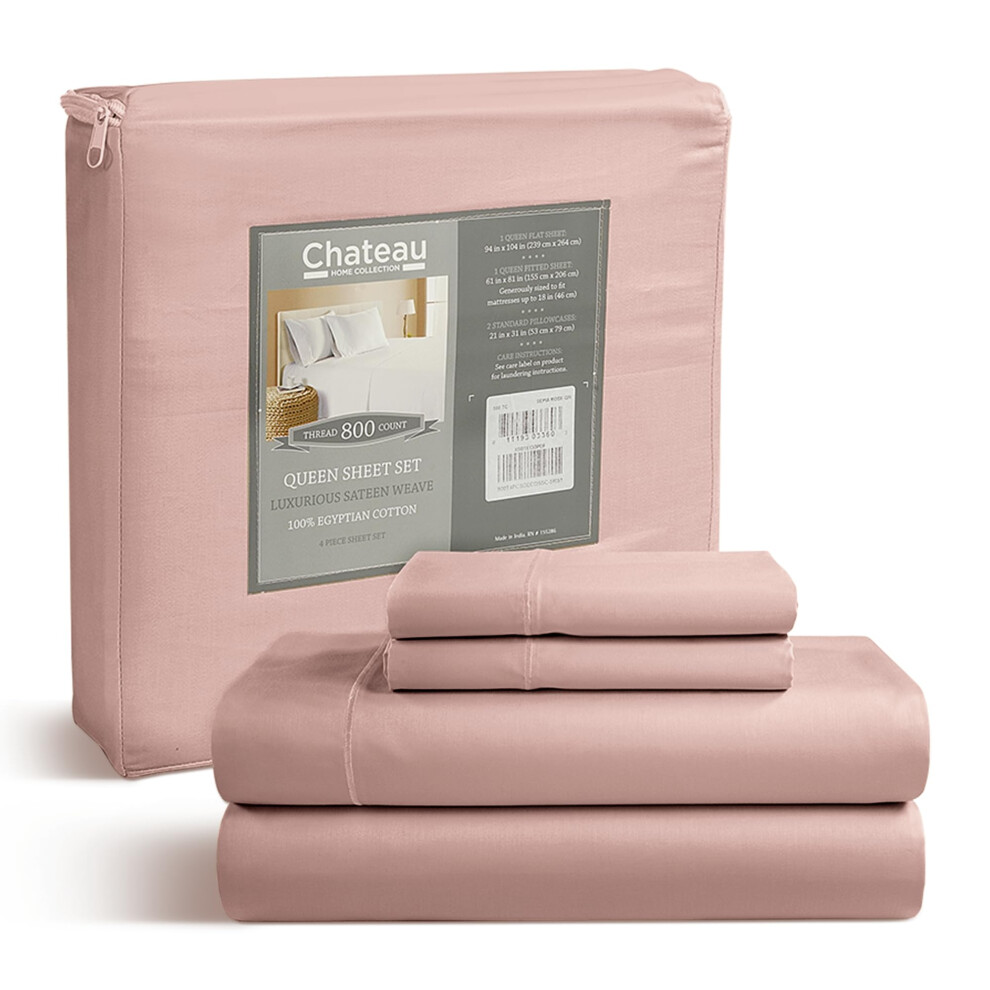 Draps Queen Size en coton 100 % coton    gyptien, draps et taies d'oreiller Queen Size, tissage satin 800 fils, draps     poches profondes, draps ros