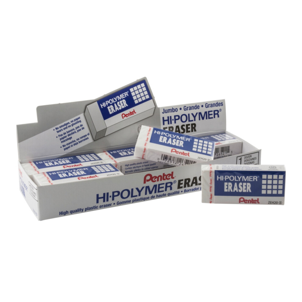 Pentel Hi-Polymer Block Eraser  Jumbo  White  Pack of 12