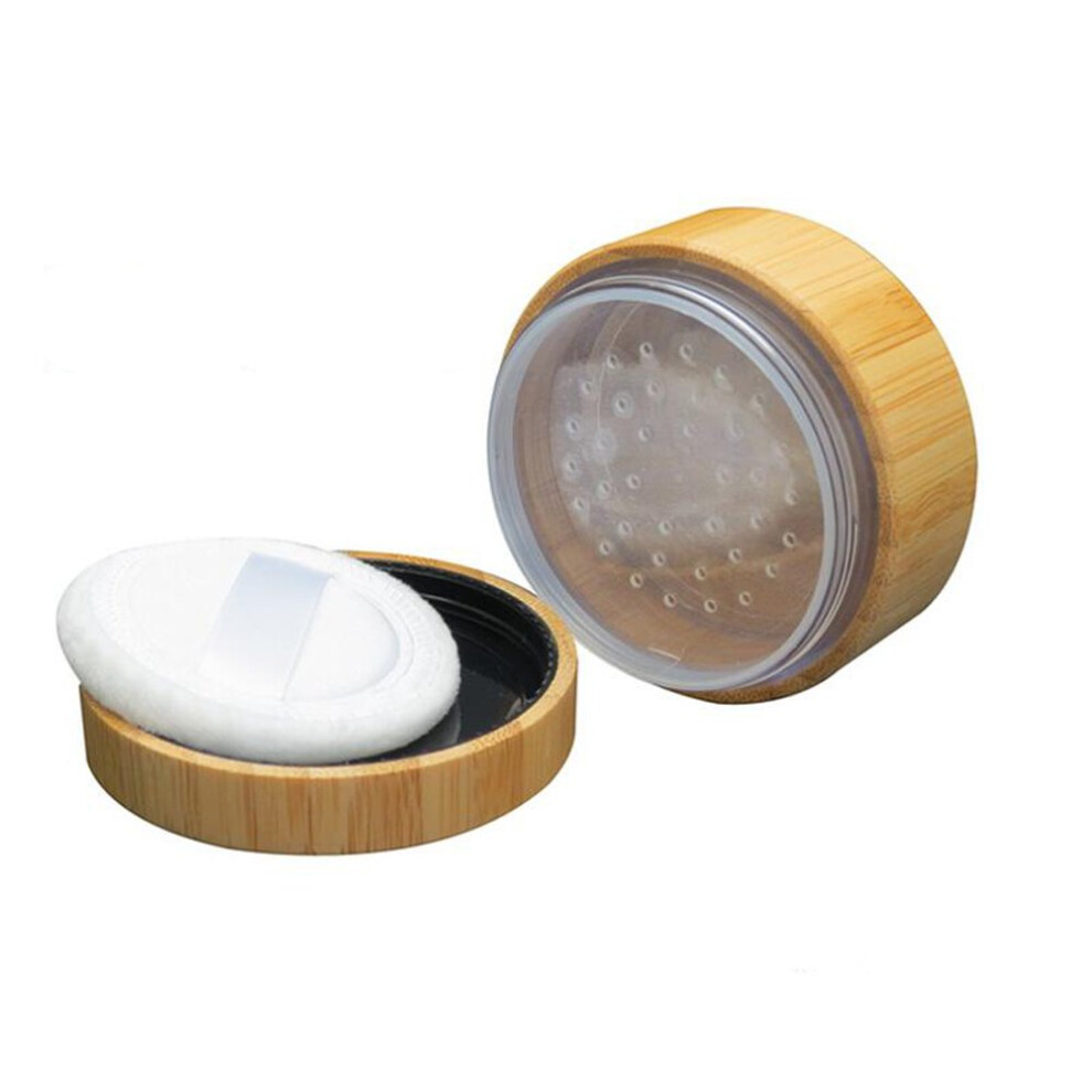 Elandy 1Pc 30G/1Oz Bamboo Appearance Loose Powder Compact Box With Sifter And Sponge Puff - Make Up Jar Case Cosmetic Storage Container