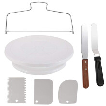 Dekorowanie ciasta tort obrotowy do dekoracji do dekoracji grzebienia/lukru gladszego (3PCS) 2 szpatulki lukier z bocznymi i katowymi (biale/7pcs
