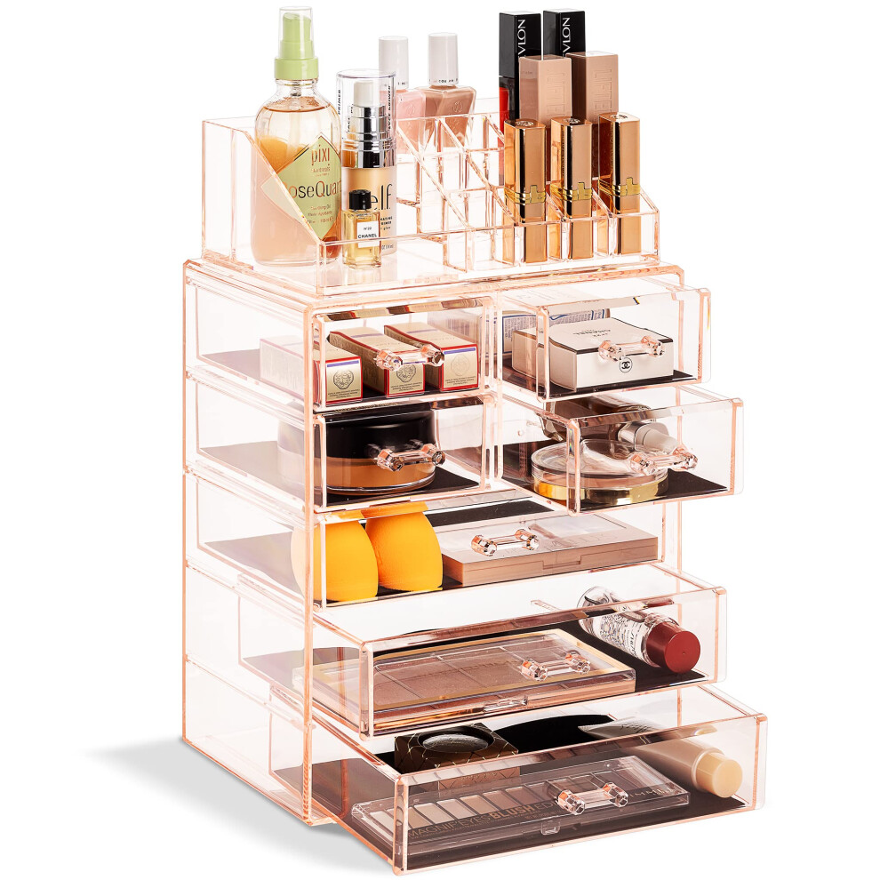 Organiseur de maquillage transparent Sorbus - Bo   te de rangement et pr   sentoir pour maquillage et bijoux - Design spacieux - Id   al pour commode,