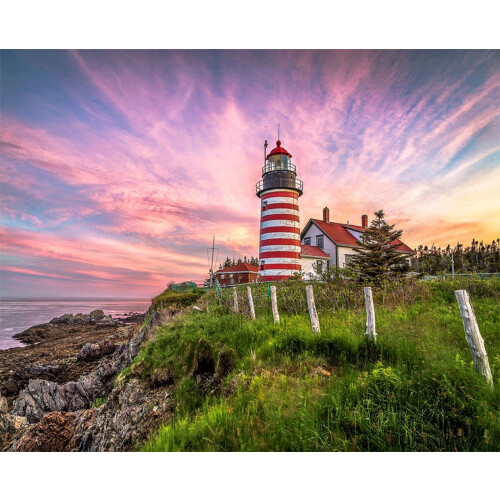 Springbok Puzzles - Φάρος West Quoddy Head - Παζλ 1000 Τεμαχίων - Μεγέθους 30x24 Ίντσες