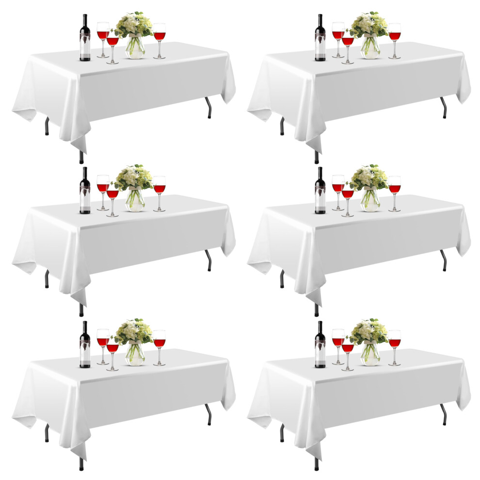 EMART 6 Pack Rectangle Table Cloth 60 x 102 inch White 100% Polyester Thickened Fabric for Banquet Wedding Party Rectangular Tablecloths Stain Resis