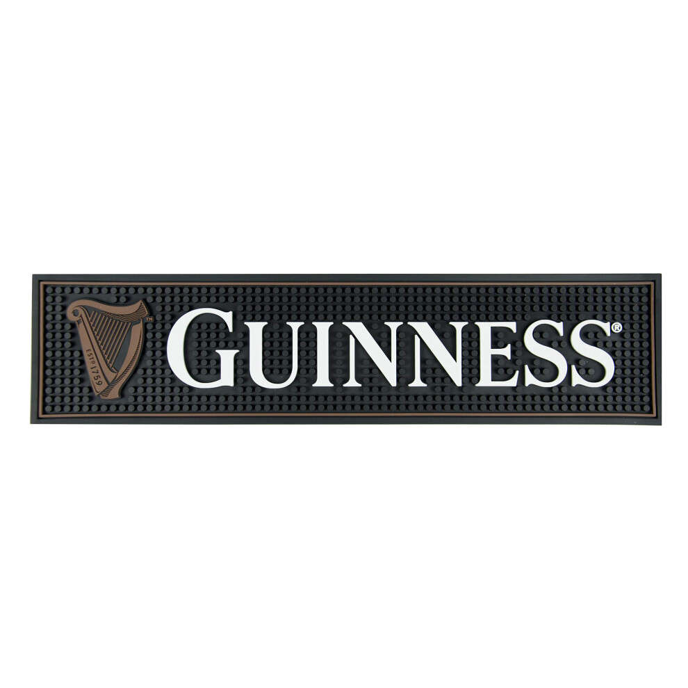 Guinness Gaelic Label Bar Mat - Non Slip Black PVC Rubber Drip Tray (White) | Guinness Official Merchandise No Spillage Bar Mat