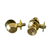 Design House 728113 Plaza Deadbolt and Knob Combo  Polished Brass  6 Piece