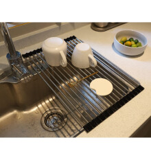 Roll up Dish Drying Rack Over The Sink Portable Stainless Still Rolling Rack Folding Mat for Kitchen Counter (17.8''LX11.2''W Black)