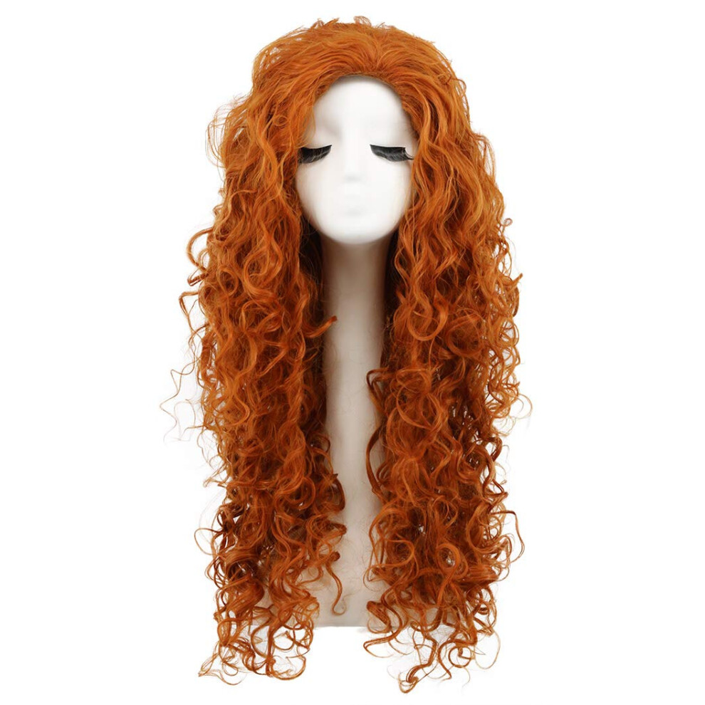 Karlery Unisex Orange Women Fluffy Long Curly Wig Halloween Cosplay Wig Anime Costume Party Wig