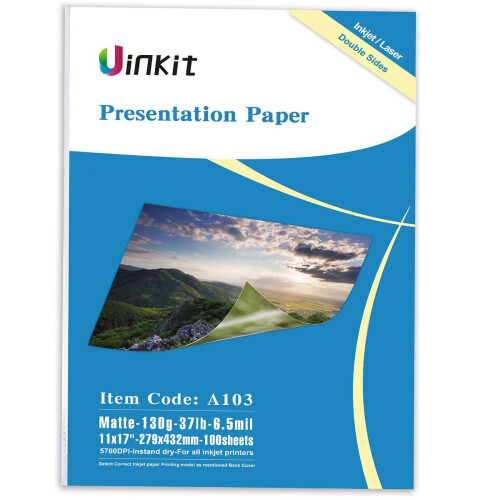 Uinkit 100 Φύλλα Ματ Χαρτί Παρουσίασης 11x17 Διπλής Όψης 37lb για Εκτυπωτές