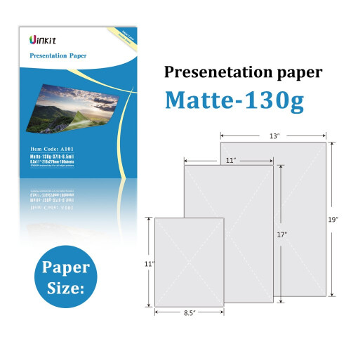 Uinkit 100 Φύλλα Ματ Χαρτί Παρουσίασης 11x17 Διπλής Όψης 37lb για Εκτυπωτές 1