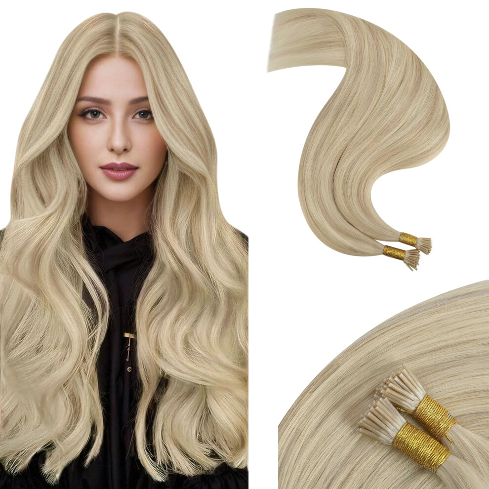 Moresoo Itip Hair Extensions Human Hair Blonde I Tip Hair Extensions Real Human Hair Ash Blonde With Bleach Blonde I Tip Human Hair Extensions Itip Hu