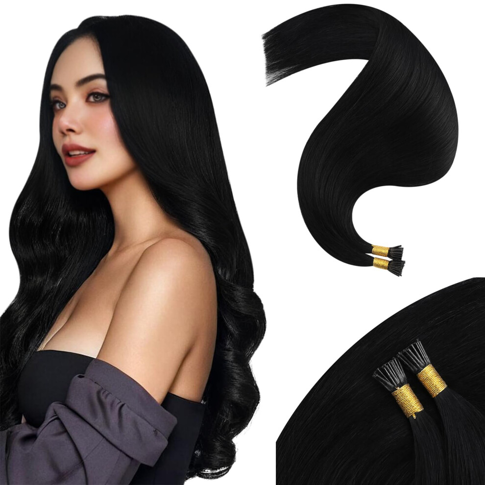 Moresoo Unisex Black I Tip Hair Extesnions Human Hair I Tip Hair Extensions Jet Itip Human Hair Extensions Hair Extensions Real Human Hair I Tips