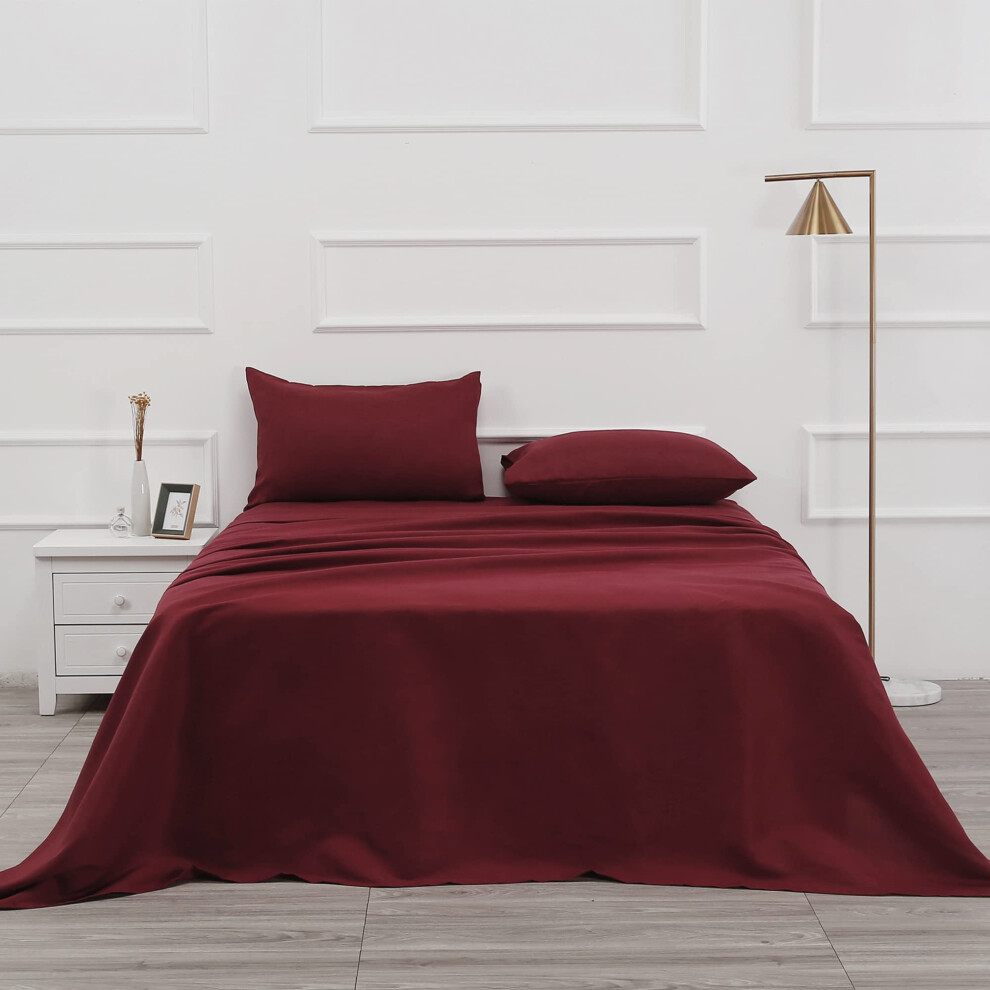 Parure de lit 3 pi   ces (Twin Bordeaux) : 1 drap plat, 1 drap-housse et 1 taie d'oreiller. 100 % microfibre bross   e 1800. Literie de luxe hypoalle