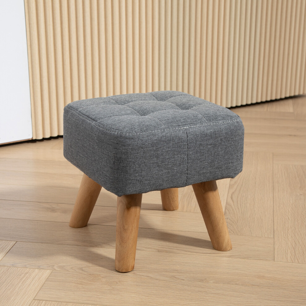 Homcom Modern Footstool, Fabric Foot Rest With Rubber Wood Legs, Grey