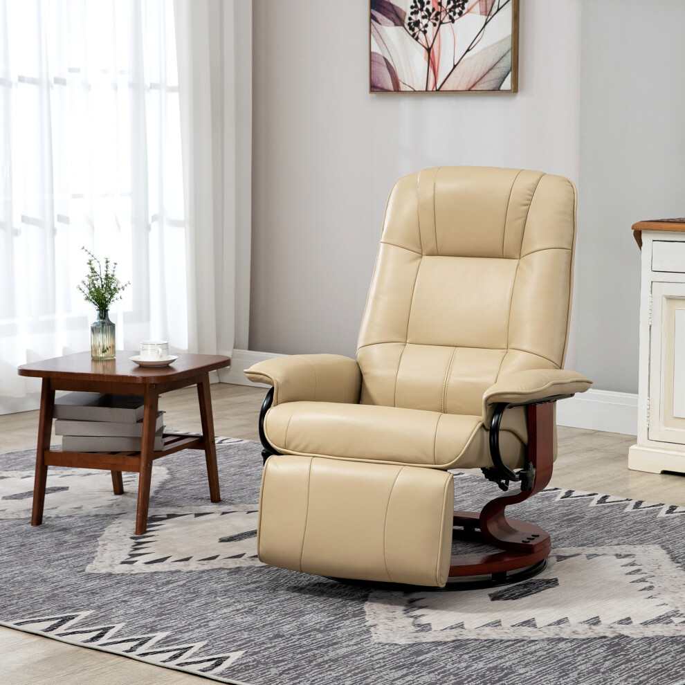Homcom Manual Recliner Swivel Reclining Chair With Footrest Armrests Cream