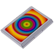 Stephanie Imports Set van 3 Slanke en minimalistische metalen visitekaartjeshouder met dubbele sleuf, unisex-etui met bedrukte inzet (Rainbow Hypnoti