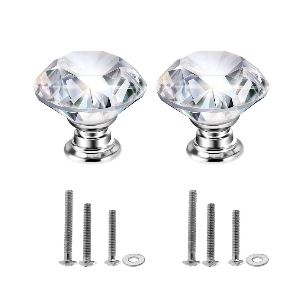 Mtsooning Lot de 2 boutons en cristal en forme de diamant pour placard, tiroir, cuisine, commode, armoire, penderie, 3 tailles de vis