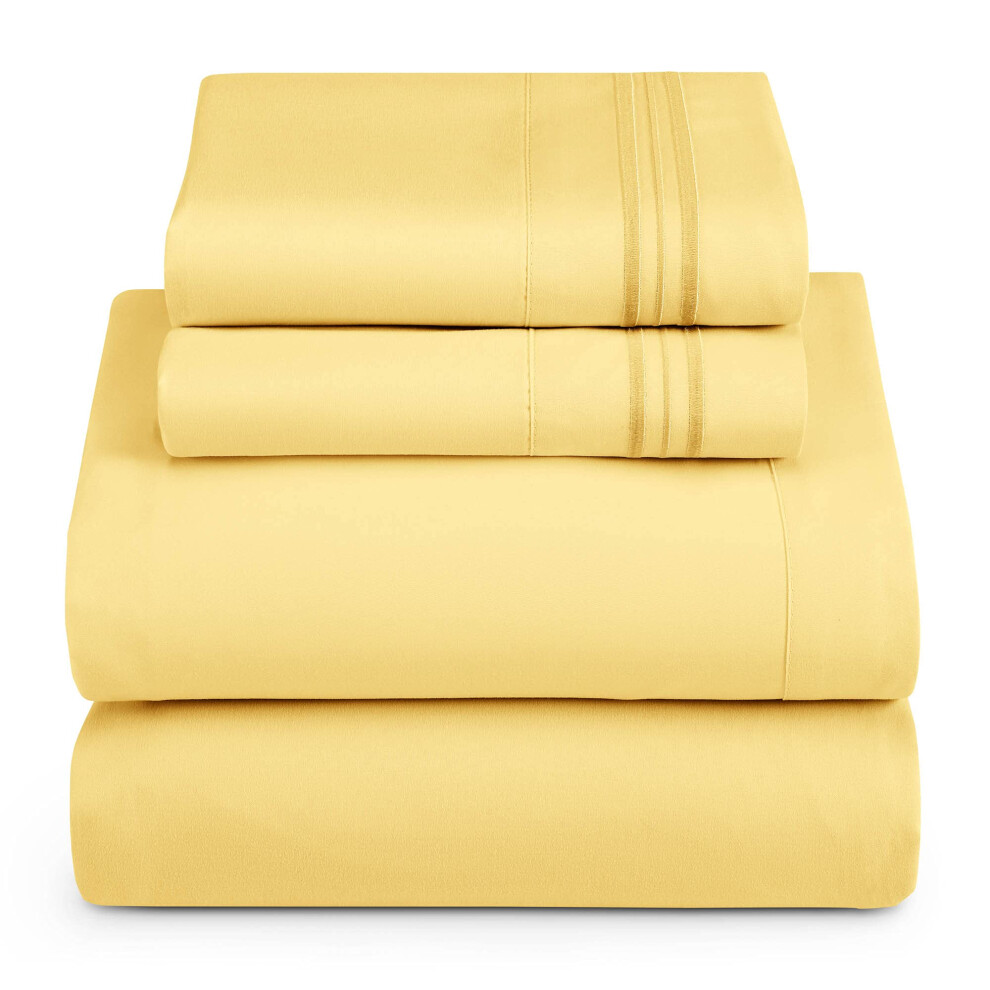 Parure de lit 4 pi   ces Hearth & Harbor, draps doubles bross   s de luxe pour h   tel, draps et taies d'oreiller extra doux, jaune doux