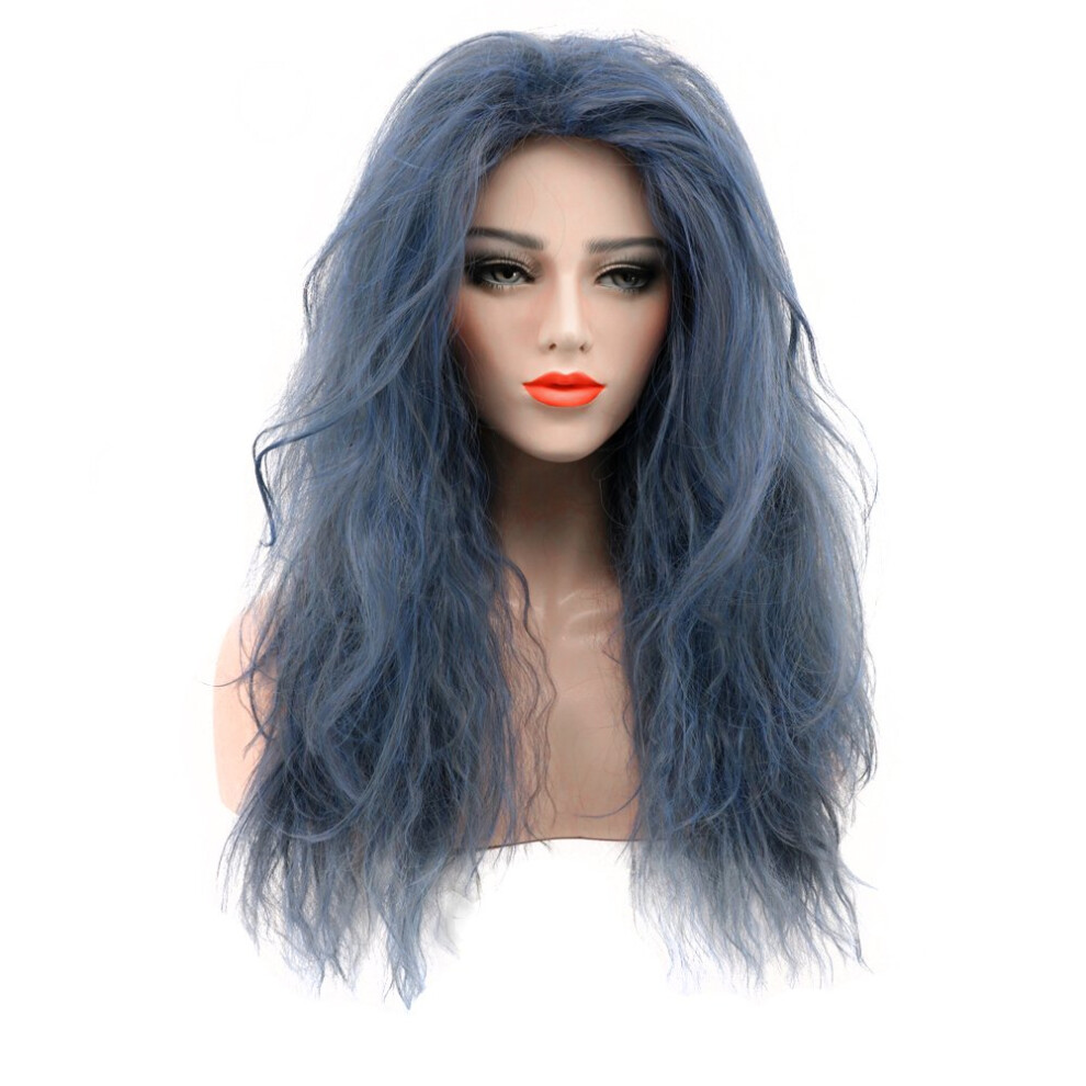 Karlery Adult Women Dark Blue Long Curly Wig Halloween Cosplay Witch Wig Costume Party Wig