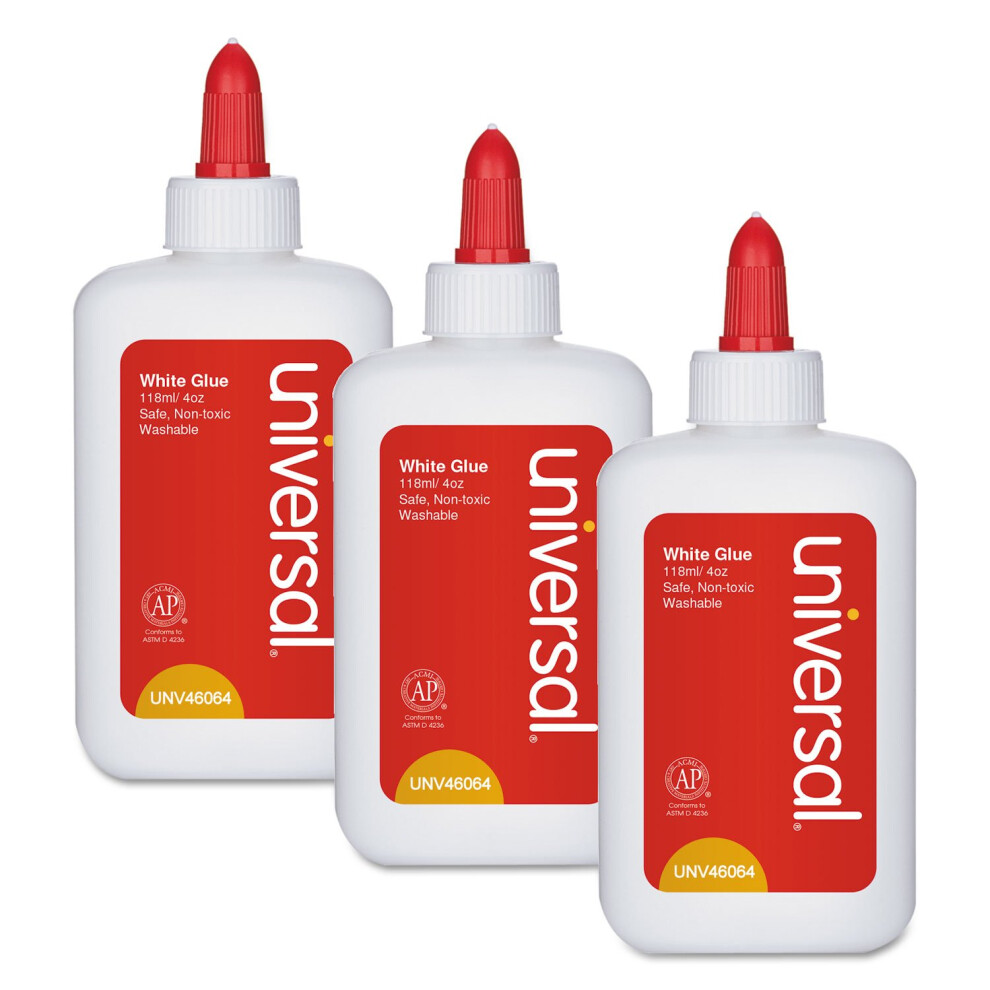 Universal Unv46064 4 Oz. Washable Clear-Dry Glue - (3/Pack) White