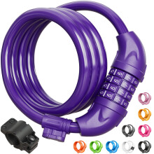 Titanker Bike Lock 4 Feet Security Resettable Combination Coiling Bike Cable Locks with Mounting Bracket 1/2 Inch Diameter (Purple)