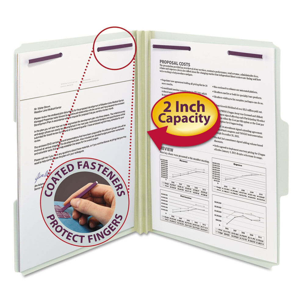 Photos - File Folder / Lever Arch File Smead Two Inch Expansion Fastener Folder 1/3 Top Tab Letter Gray Green 25/Box 14934 