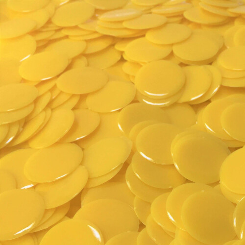 Mr Chips Plastic Bingo Chips fr Bingo Games 150 Count Bag - Solid and Transparenta Colors Counting Chips - Solid Yellow - 3/4 tum