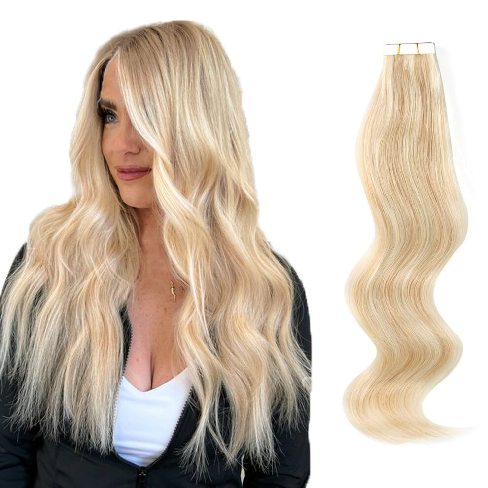 Abh Amazingbeauty Ha Unisex Abh Amazingbeauty Hair Pre-Taped Double Sided Tape Hair Extensions Blonde Highlights Remy Human Hair Skin Weft Invisible Seamless Dirty Blonde With