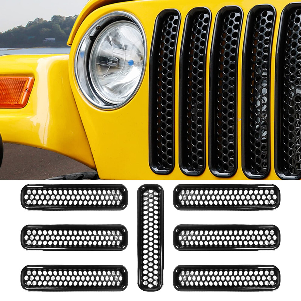 RT-TCZ Zwarte Honingraat Grille Inzetstukkenset Voor 1997-2006 Jeep Wrangler Tj & Unlimited - (7 Stuks)-image