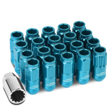 DNA MOTORING LN-ZTL-9015-125-LB 16 stuks M12 x 1,25 21 mm OD/50 mm hoogte aluminium open uiteinde wielmoeren met 4 x borgmoer 1 x borgmoer sleutel (l