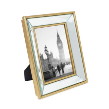 Isaac Jacobs 5x7 Gold Beveled Mirror Picture Frame - Classic Mirrored Frame with Deep Slanted Angle Made for Wall D?cor Display Photo Gallery and Wal
